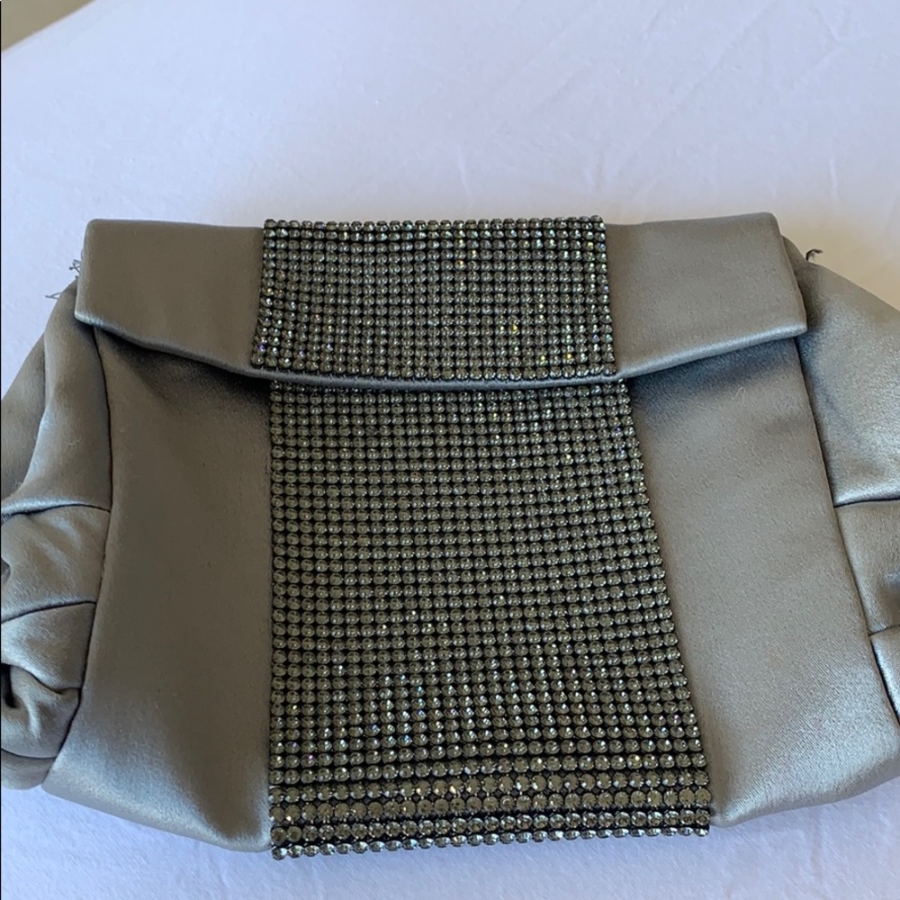 DANIEL SWAROVSKI grey silk / crystal clutch